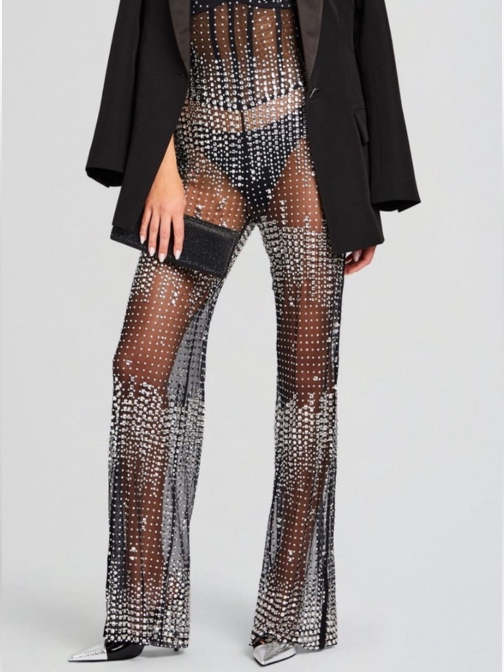 Sheer jumpsuit - Black sheer crystals